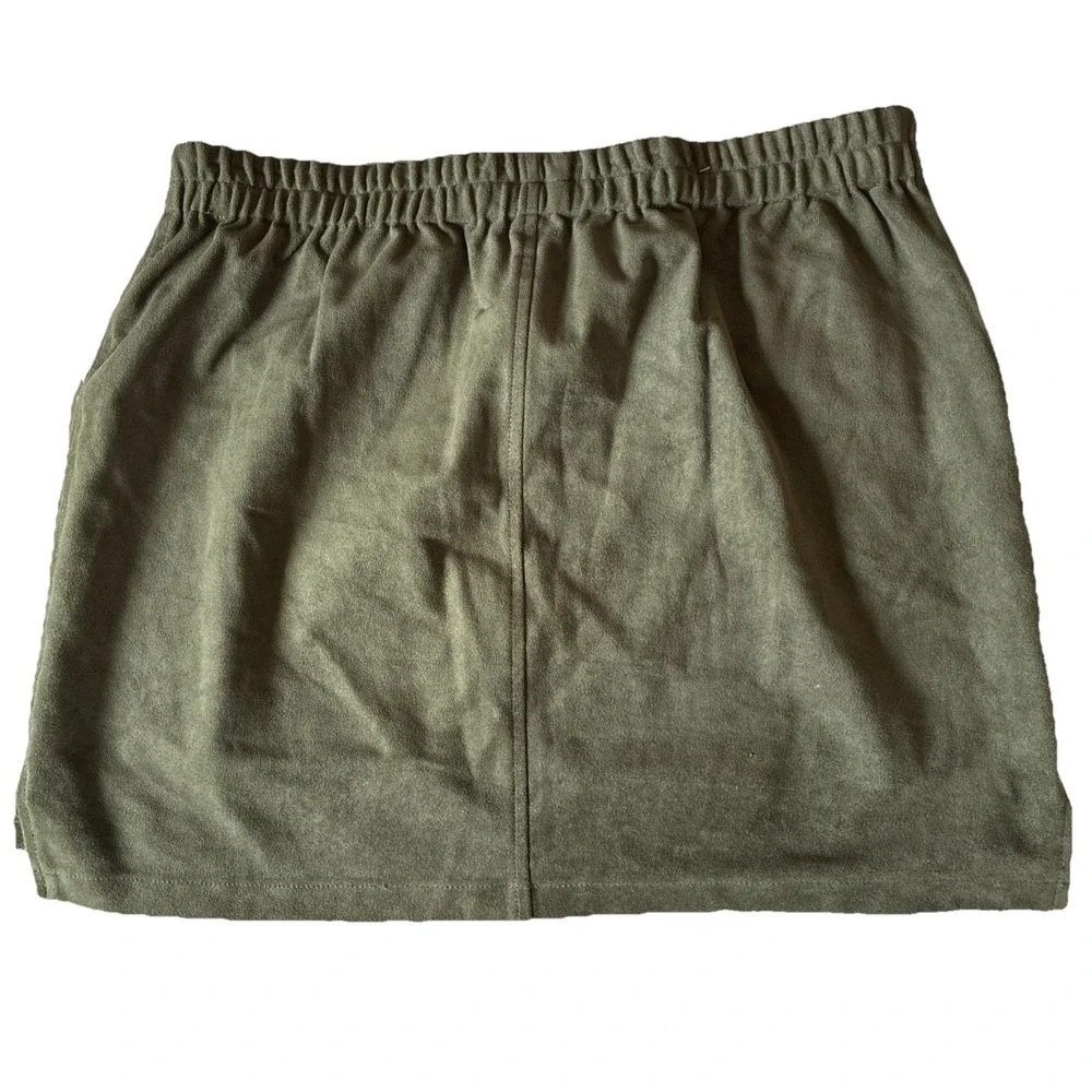 BCBGMAXAZRIA-Olive Green Mora Faux-Suede Pull On Miniskirt Skirt Sz L Boho Chic